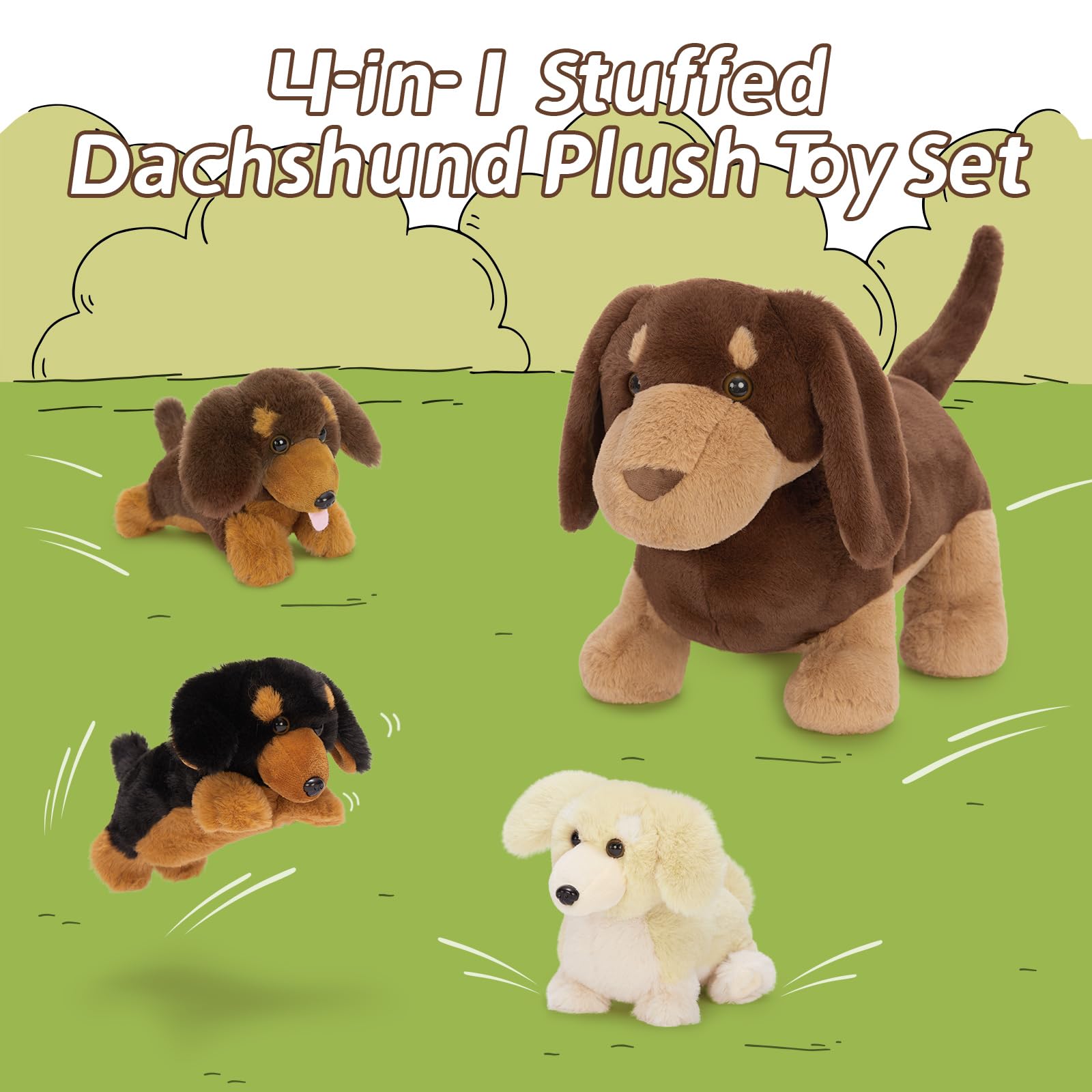 MorisMos Dackel Hund Kuscheltier XXL mit 3 Baby im Bauch, groß plüsch dackel plüschtier stofftier, schwarz wursthund Geburtstag Weihnachten Geschenk Kinder 2