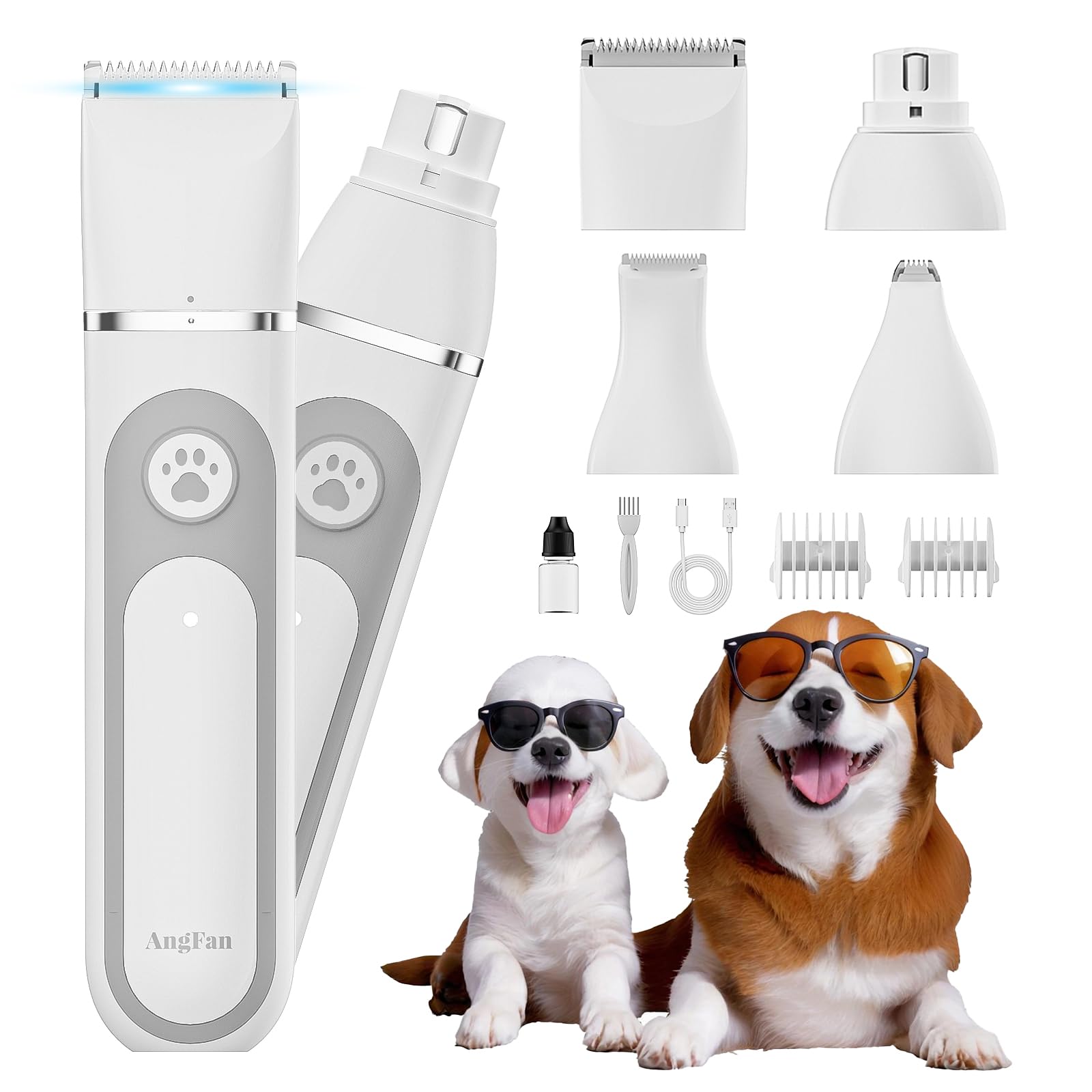 Photo 1 of AngFan Dog Clippers Grooming Kit with 4 in 1 Tools, Cordless Dog Paw Trimmer & IPX7 Waterproof & Dogs Nail Grinder, Low Noise Quiet Design with Silicone Grip for Dogs and Cats