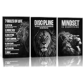 3 Pcs Lion Inspirational Quotes Wall Art 7 Rules of Life Poster Wall Decor Pictures Office inspiration Canvas Posters Prints for Home Office gym study workplace Decoration 12x16 in Unframe