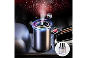 AMAZEFAN Smart Car Air Freshener - Car Diffuser with Starry Sky Projection and Colorful Ambient Light, Adjustable Concentration, Auto On/Off, Diffusers for Home/Car with 50ml Perfume for 4 months-White Tea