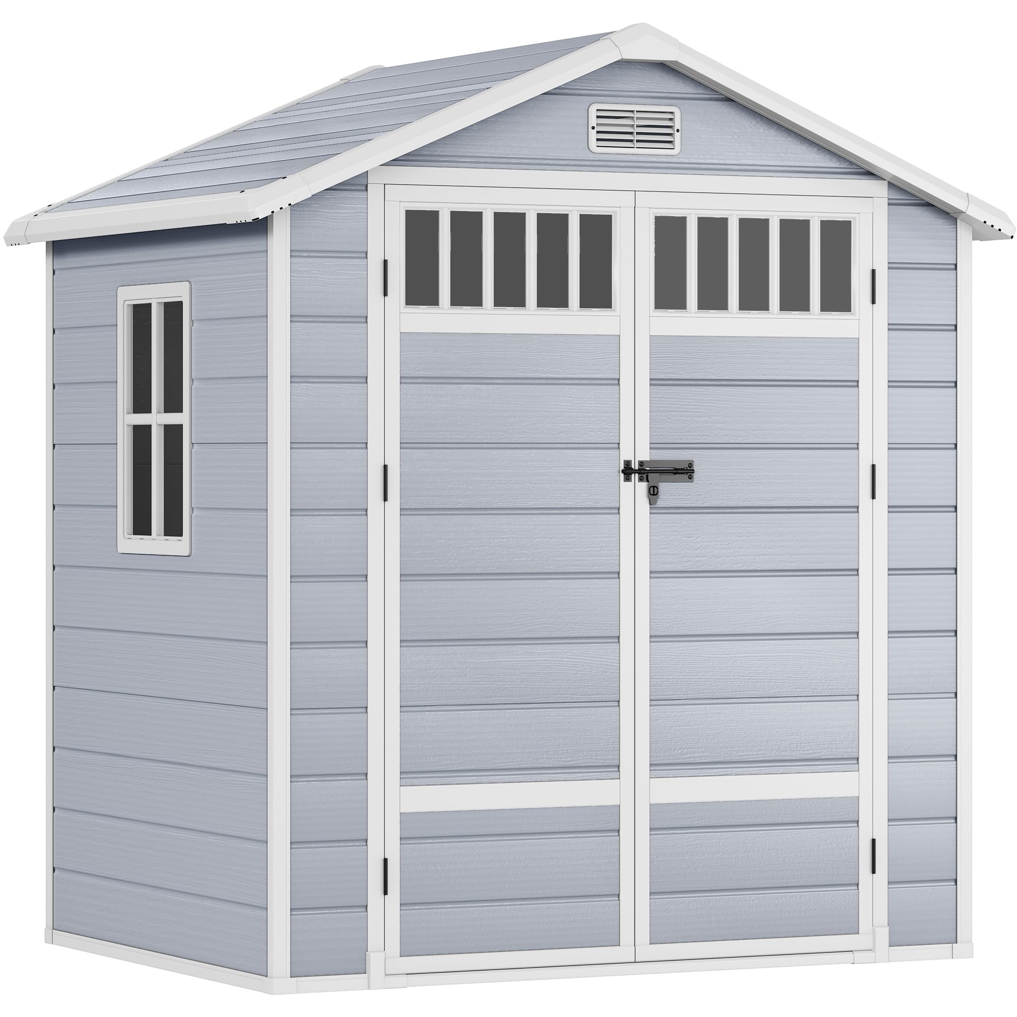 Photo 1 of DWVO 6x4.4 FT Resin Storage Shed with Fence-Style and Side Windows, Lockable Door, and Vents for Garden, Backyard, Patio, Lawn, Gray