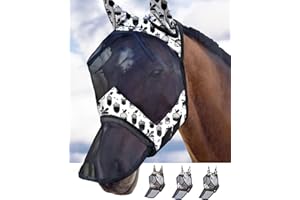 Harrison Howard LumiVista Horse Fly Mask Long Nose with Ears UV Protection for Horse Pine Cones XL Extra Full
