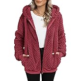Nirovien Womens Sherpa Jacket Fuzzy Zip Up Hoodie Oversized Fleece Jackets Fluffy Coat with Pockets