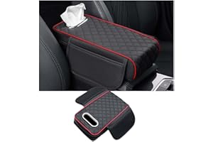 Car Center Console Armrest Pad for Nissan, Leather Cover with Storage Pocket & Tissue Box Holder, Memory Foam Cushion for Rog