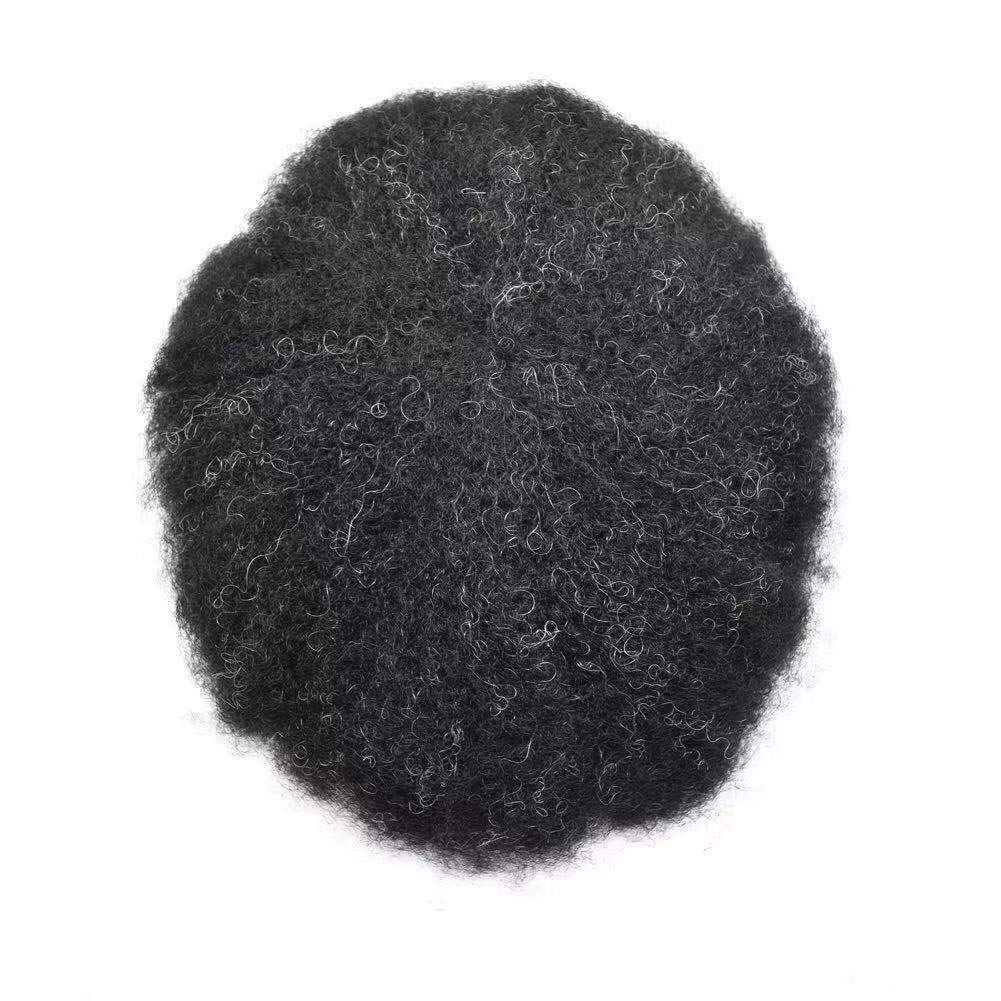Afro Toupee For Black Men Brazilian Remy Hair All Transparent Lace Man Weave Balding Mens Custom Hair Unit 8X10inch Male Hair Replacement 10"8" 1#10% Jet Black+10% Gray