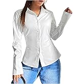 WDIRARA Women's Long Sleeve Button Down Shirts Ruched Work Office Blouse Dressy Tops