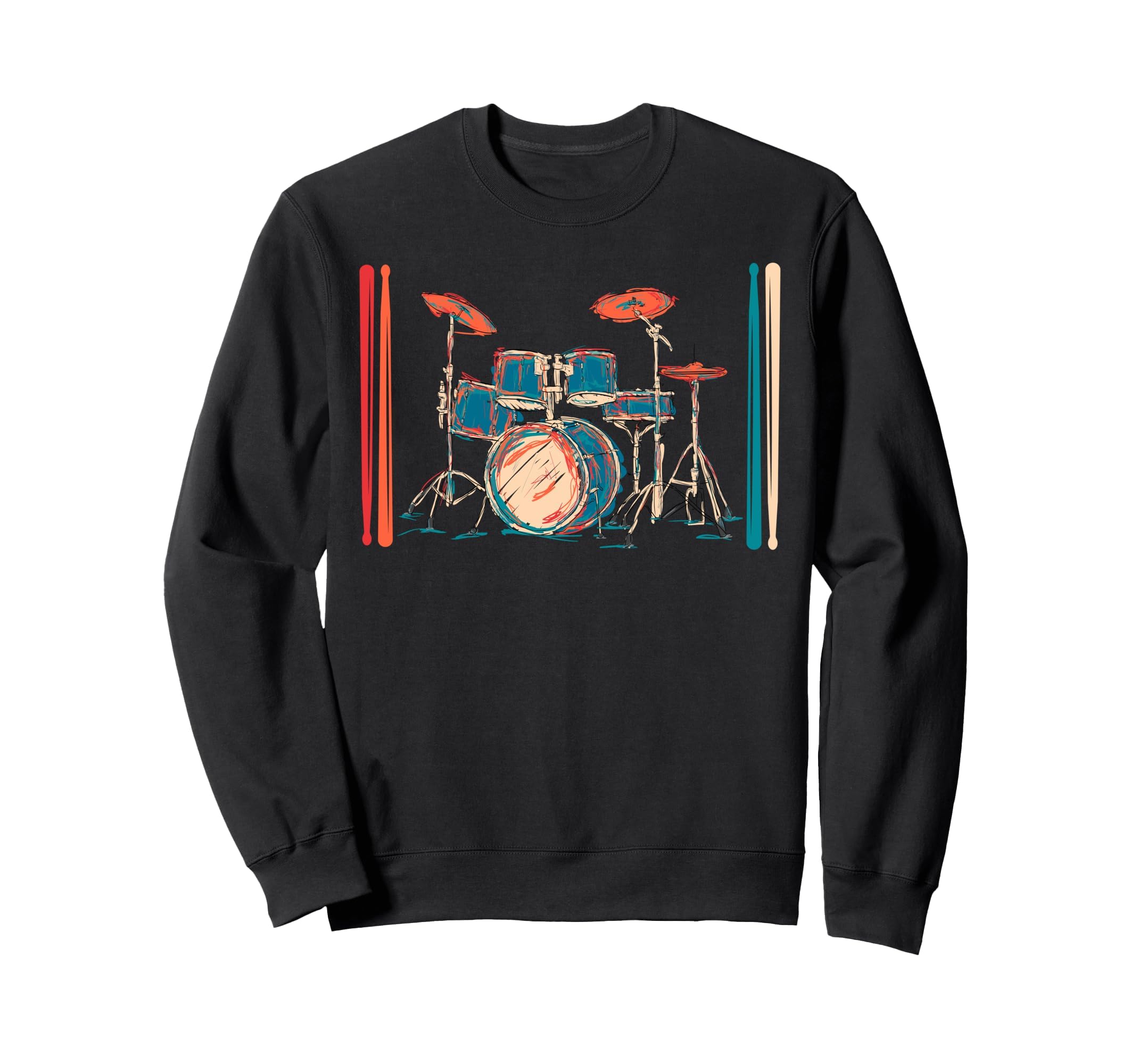 Drum Set Rock Music Percussion Musician Drummer Drums Sweatshirt, Adult Unisex, Black, Large