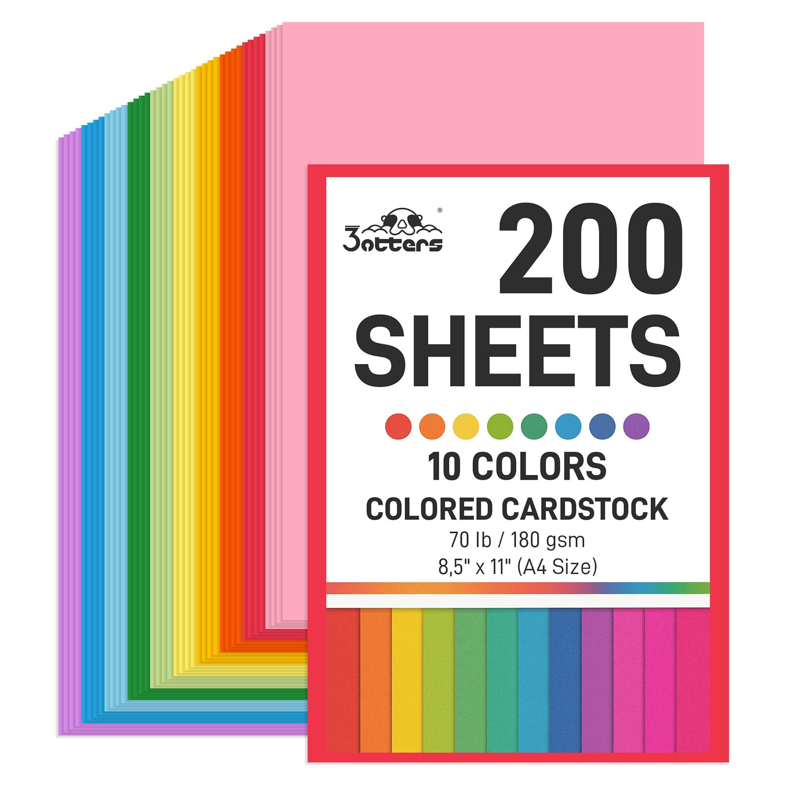 Photo 1 of 3 otters 200Sheets Construction Paper, Cardstock 8.5" x 11 ", 10 Assorted Colors Card Stock Printer Paper 65lb/180GSM, for Printing, DIY Crafts, Classroom Must Haves, Kids School Supplies, Party Decor