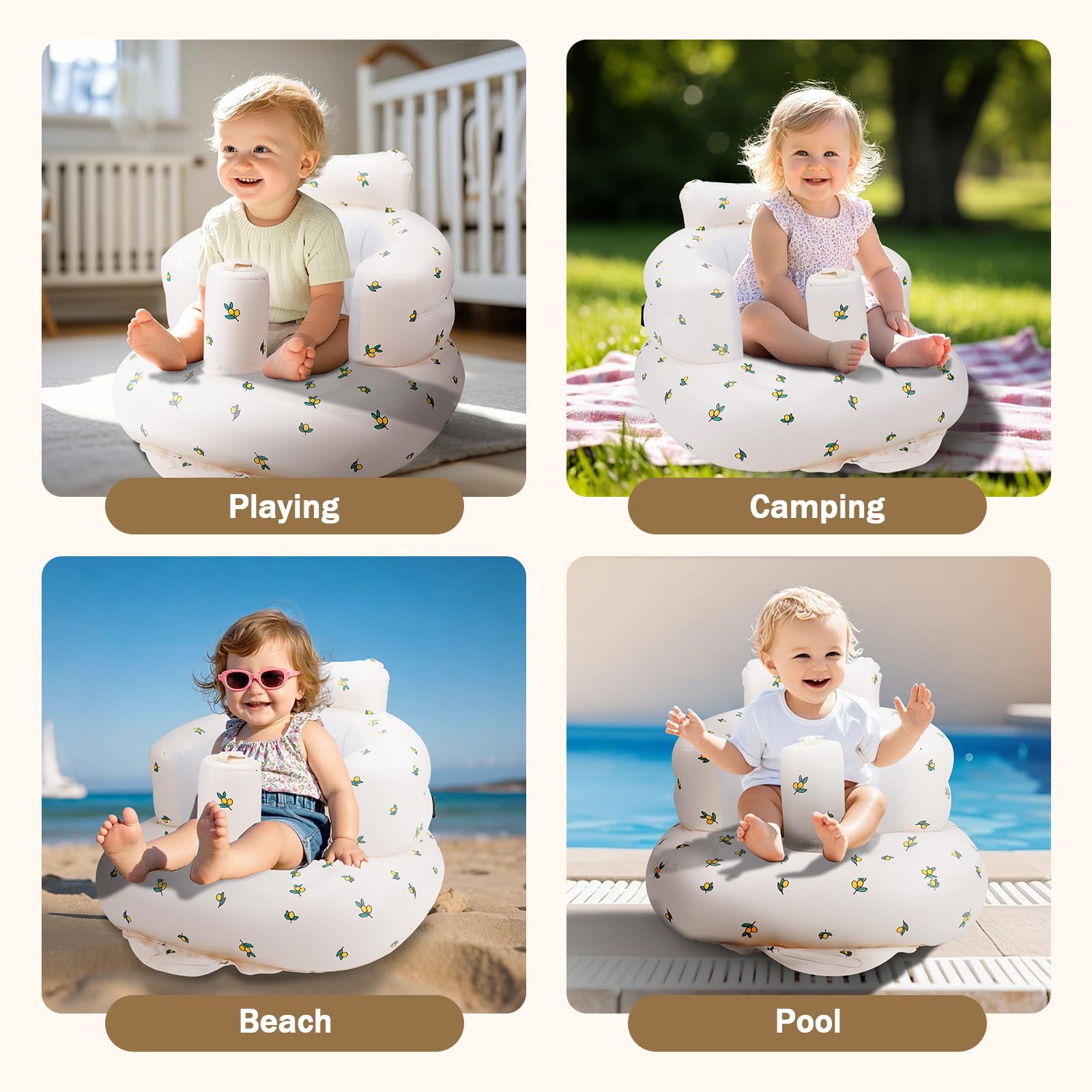 Inflatable Baby Chair, AirSwim Baby Inflatable Seat for Babies 3 Months and Up Summer Inflatable Baby Seat for Sitting Up, Blow Up Baby Floor Seat with Built in Air Pump, Orange