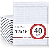 Fuxury Bubble Mailers 12x15" White Padded Envelopes 40 Pack Large Bubble Mailer Strong Adhesion Padded Mailer,Self-Seal Envelope for Mailing Small Business,Magazine,Clothing