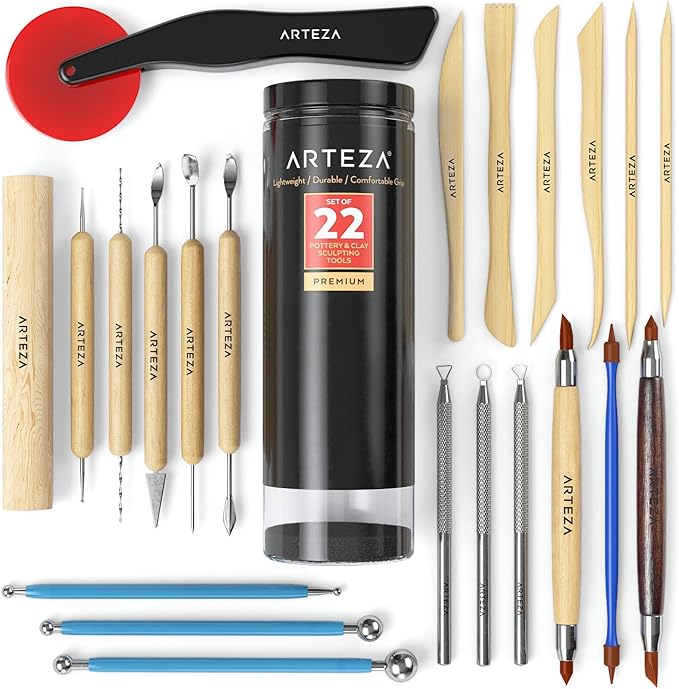 Arteza Pottery Tools & Clay Sculpting Tools, Set of 22 Pieces in PET