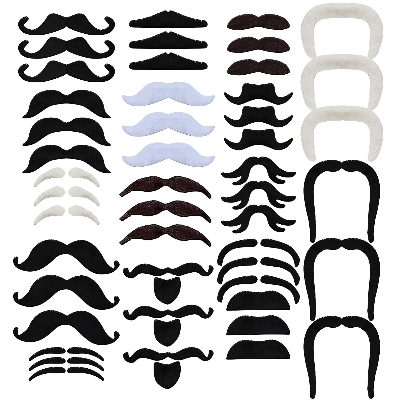 96Pcs Fake Moustache Fake Beard Stick on Moustache Self Adhesive Realistic Moustaches Kit, Moustache Fancy Dress for Masquerade Party Favor Birthday Party Costume and Performance — image 1