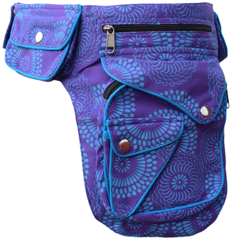 Gheri Cotton Popper Waist Bag Pocket Fanny Pack Travel Pouch Purple