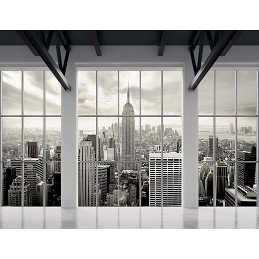 Fototapeten Fenster nach New York 352 x 250 cm Vlies Wand Tapete Wohnzimmer Schlafzimmer Büro Flur Dekoration Wandbilder XXL 
