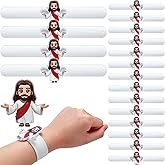 Vinsot 24 Pack Valentine's Day Jesus Slap Bracelets Bulk with Mini Jesus Figures for Kids Christian Party Favors Silicone Religious Snap Bracelets Wristbands for Classroom Prizes Birthday Gifts Sunday