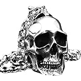 PAMTIER Men's Stainless Steel Gothic Biker Skull Pendant Necklace of 3 Sizes