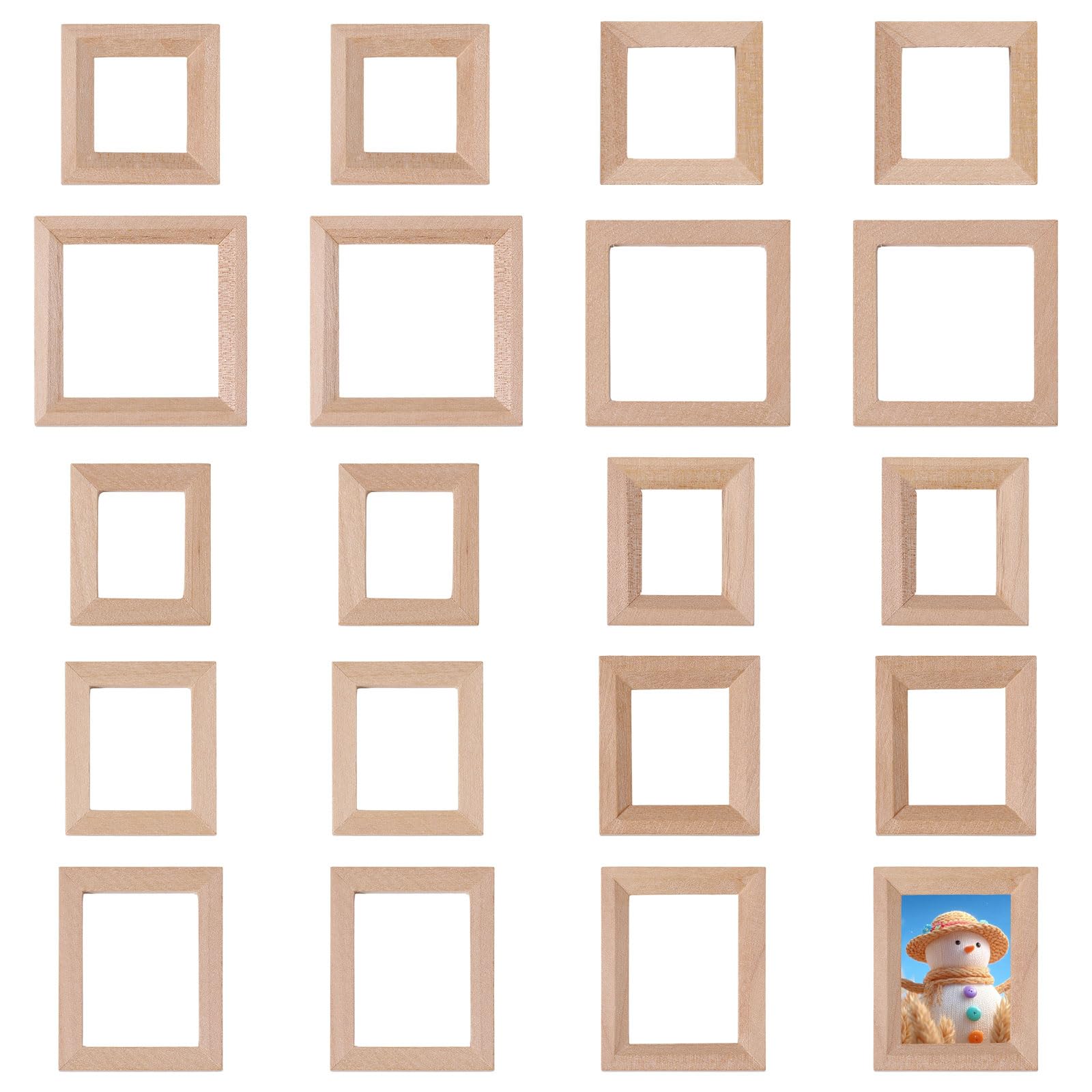 FREEBLOSS 20 Mini Wooden Photo Frame Ornament Small Photo Frame 10 Sizes Tiny Frames for Dollhouse, 2.6-4.5cm/1-1.8inches