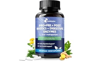 FEMMETRA Digestive Enzymes Postbiotics Prebiotics Probiotics for Women & Men, 200 Billion CFU 36 Probiotic Strains + Psyllium Husk - Supports Gut, Digestive, Regularity, Gas, Bloating & Immune, Vegan, 60 Days