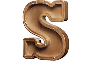 AORCMITN Large Wooden Letter Coin Personalized Piggy Bank for Boys Girls Kids Toddler Adults Money Bank Best Gift for Friends (9.2 Inch-S)