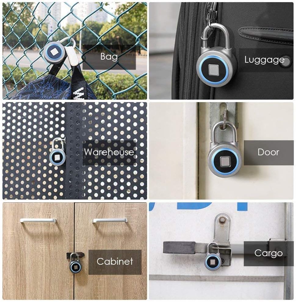 Fingerprint Padlock, Bluetooth Connection Metal Waterproof, Suitable for House Door, Suitcase, Backpack, Gym, Bike, Office, APP is Suitable for Android/iOS, Support USB Charging - - 