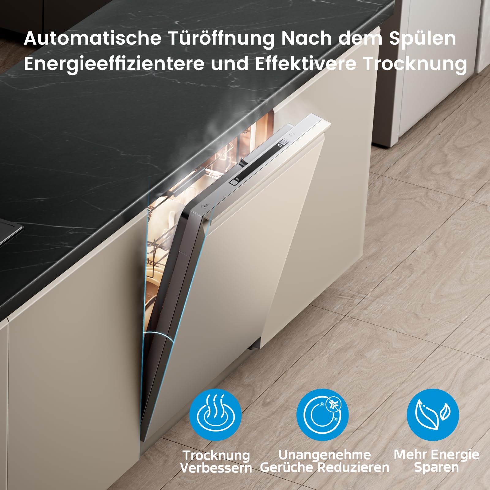 Midea SV 5.14K14C Geschirrspüler Vollintegriert 60cm, 14 Maßgedecke, Spülmaschine Unterbaufähig mit WIFI, 8 Programme, 44 dB, Automatische Türöffnung, 0-24H Startverzögerung, Inox 5