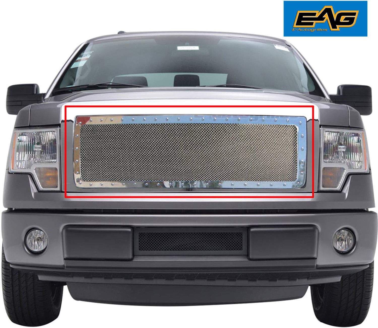 EAG Rivet Chrome Steel Mesh Cutout Grille Fit for 09-14 Ford F-150