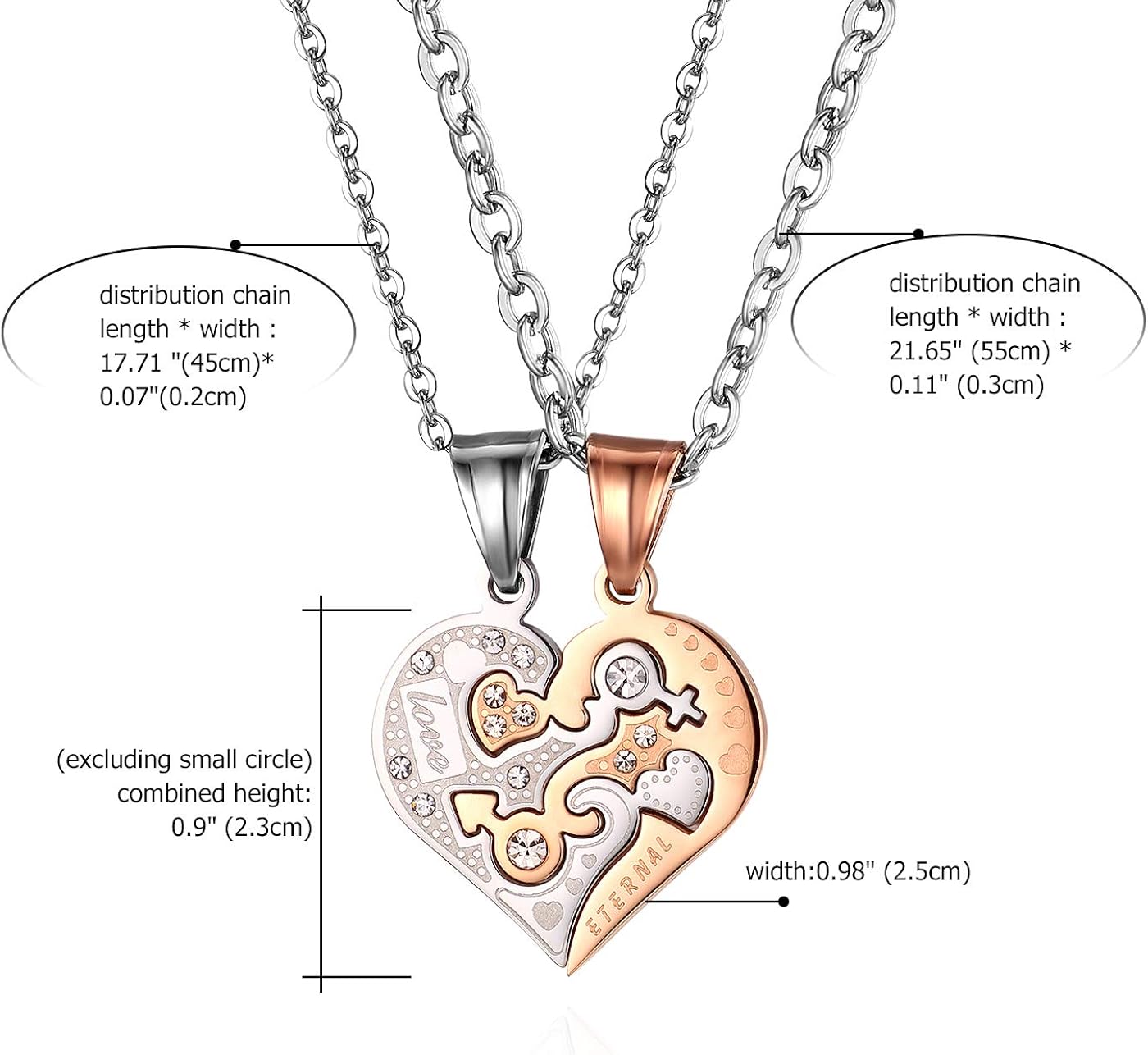 JewelryWe His and Hers Matching Set Love Eternal Half Heart Pendant with Male Female Symbol Puzzle Couples Necklaces - Image 3
