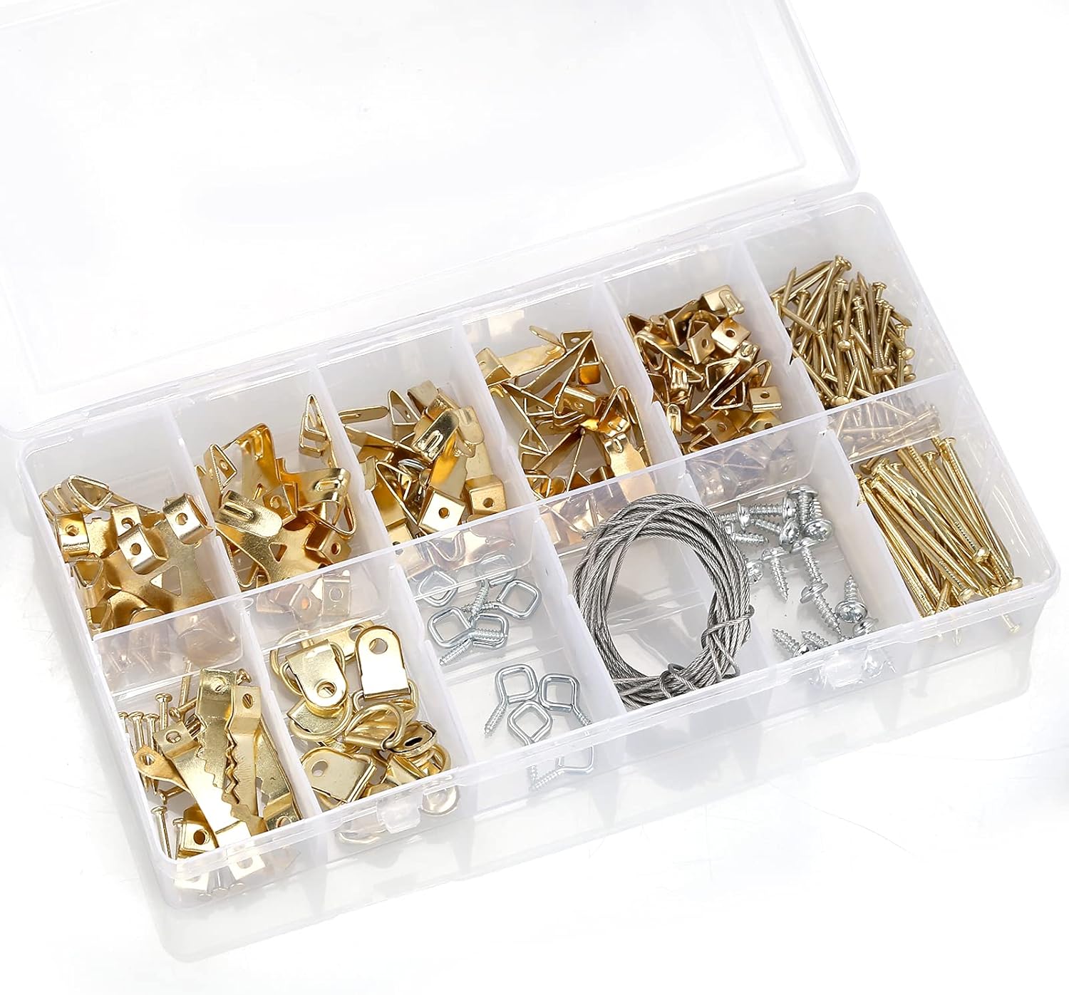 226 PCS Picture Hanging Kit，Picture Hangers Heavy Duty Frame Hooks Hardware with Nails, Hanging Wire, Screw Eyes, D Ring and Sawtooth for Wall Mounting - - 