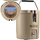 Insulated Beverage Dispenser for Hot Drinks - Hot Cocoa and Coffee - 2 Gallon with Stainless Steel Interior- Portable Sports Drink Dispenser for Camping, Outdoor Events, Parties, & More - Tan