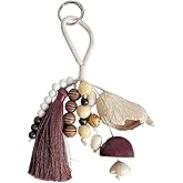 YUNCN Natural Nut Shell Wood Beaded Keychain, Lucky Key Ring, Handmade Bag Charm, Decoration for Tote Bag