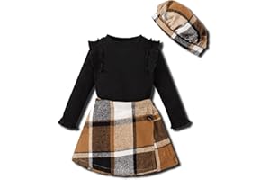 SODLON Toddler Girl Clothes Outfit Shirt Top Plaid Mini Skirt Outfits Set Little Girl Dresses Kids Clothes for Girls 18M-8T