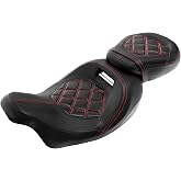XFMT Motorcycle Low Profile Two-Piece 2-Up Driver Passenger Seat For Harley Touring Road King Street Glide Road Glide Electra Glide CVO 2009-2023,Red Stitching