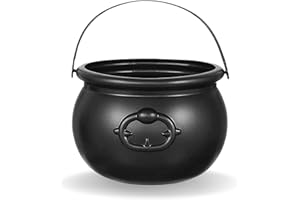 4E'S NOVELTY 7.5" Halloween Plastic Cauldron, Black Candy Bowl, Large Witch Cauldron Pot Bucket for Halloween Decorations Trick or Treat Holder, Party Supplies Centerpiece