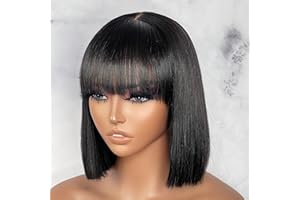 LUVME HAIR 10 Inch Short Black Straight Bang Wig with Minimalist 2x1 Lace Scalp For Women