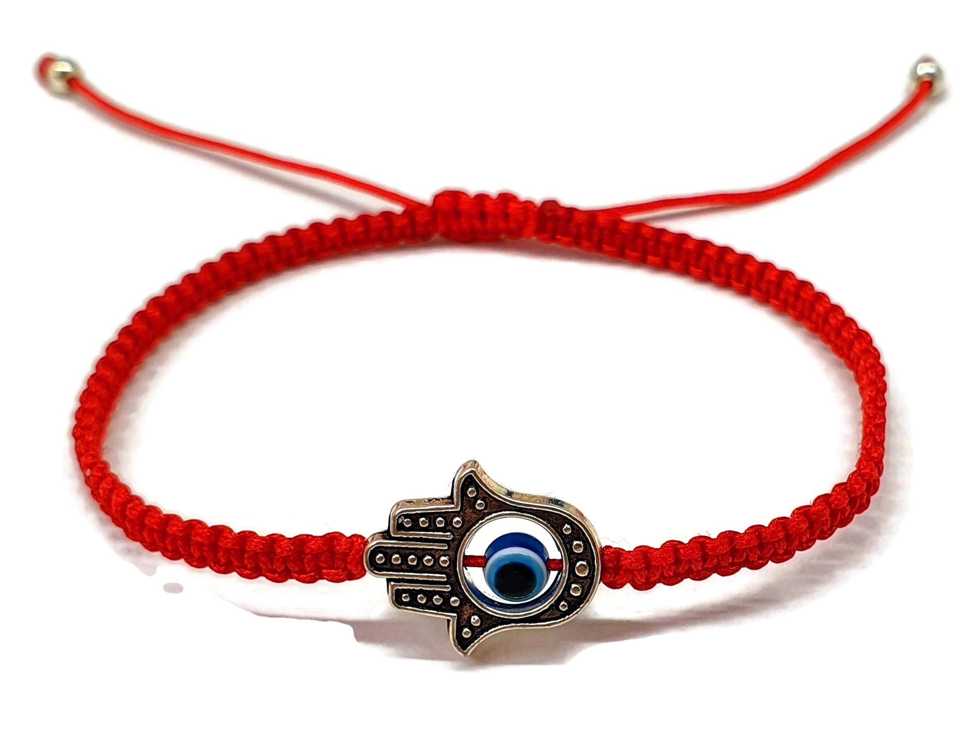 MYSTIC JEWELS By Dalia – Macrame Red Thread Bracelet for Luck – Blue Turkish Eye with Fatima Hand Hamsa