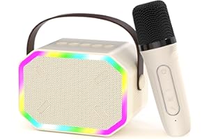 CITFIS Kids Karaoke Machine, Portable Bluetooth Speaker with Wireless Microphone, Christmas Kids Toys Gifts for Girls 4 5 6 7 8 9 10+ Year Old (Beige-1 Mic)