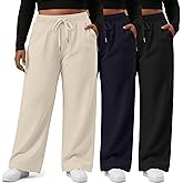 Sweetyweee 3 Pack Women's Plus Size Wide Leg Sweatpants Drawstring Straight Lounge Pants Elastic Waist with Pockets Jogger