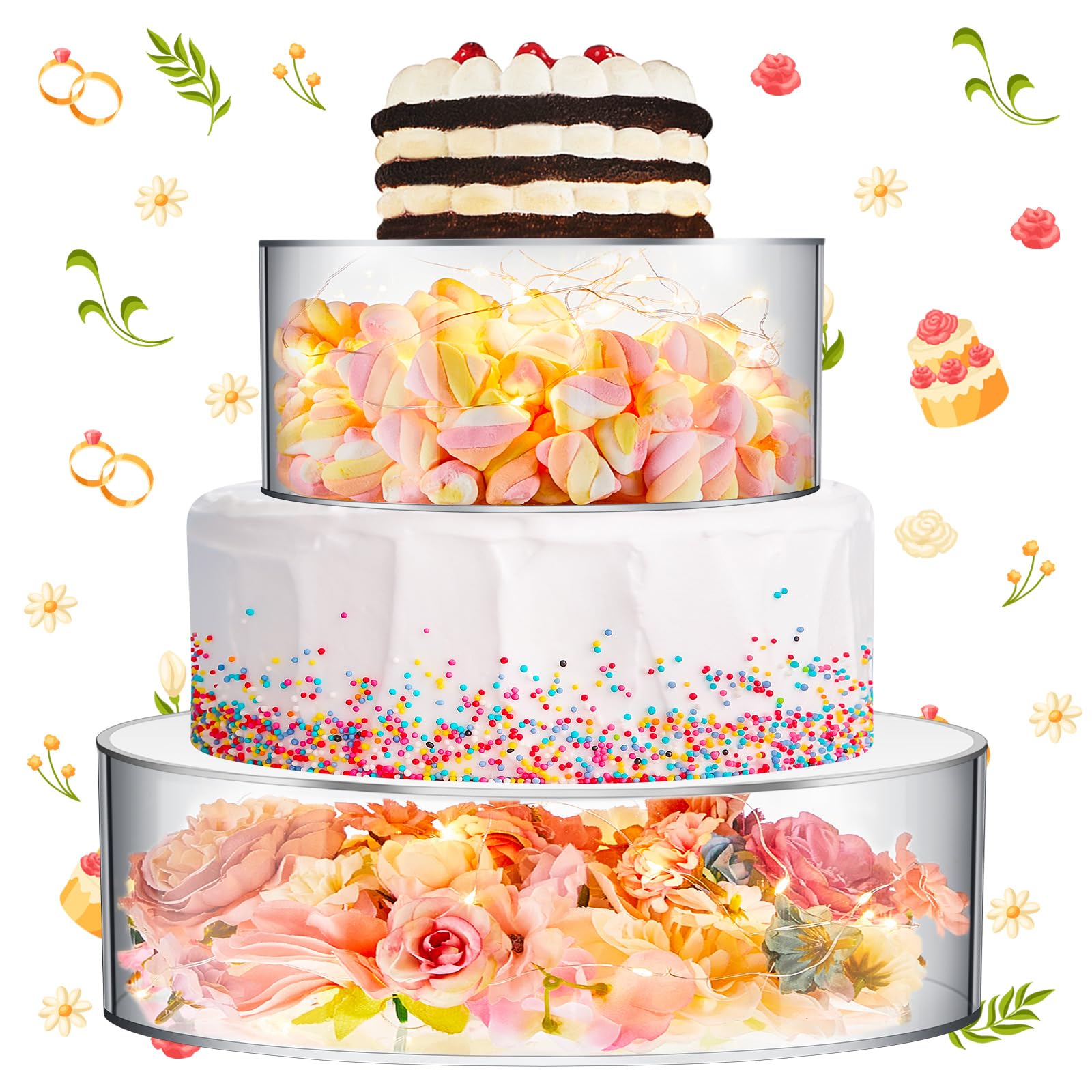 Sunnyray 2 Pcs Acrylic Cake Stands for Dessert Table Clear Fillable ...