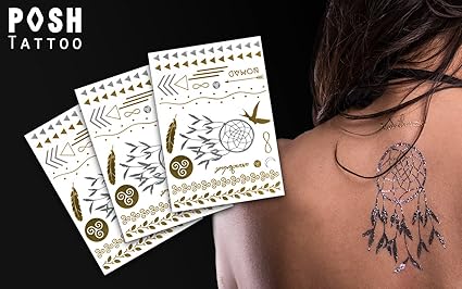 Flash Tattoos Dream Nature Sheet 1-3 Tattoo Bögen - Traumfänger Unendlichkeitszeichen Volgel Feder - Klebe Tattoos mit 60 gol