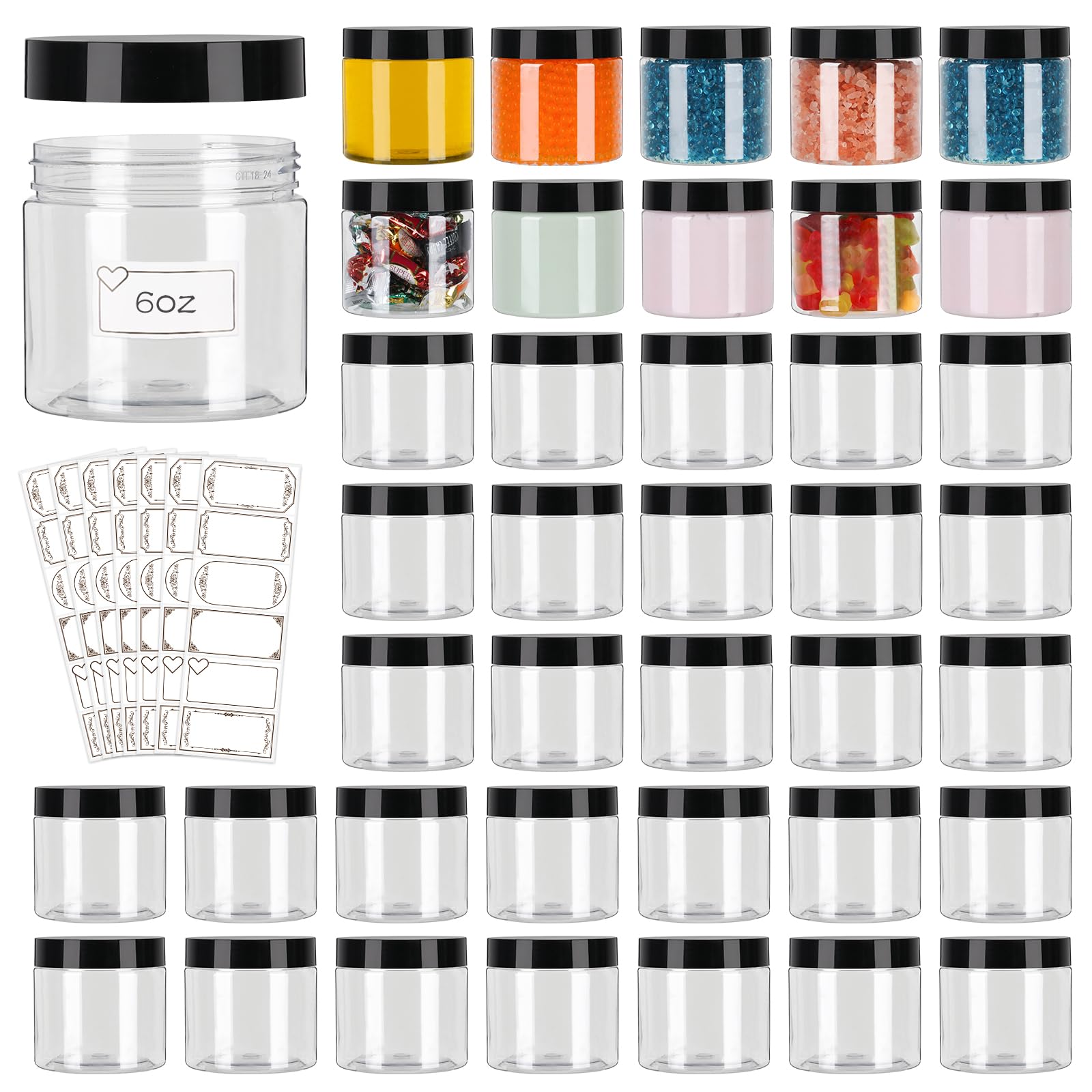 Photo 1 of 40 Pack Plastic Jars with Lids, Clear 6 oz Plastic Jars with Lids, 6oz Jar with Lid, Clear Containers for Cream, Lotion, Scrubs, Cosmetics