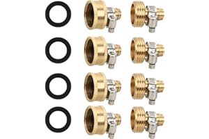 STYDDI Solid Brass Garden Hose Repair Kit, 1/2" Hose Connector, 4 Set Female & Male Ends with Stainless Steel Clamps