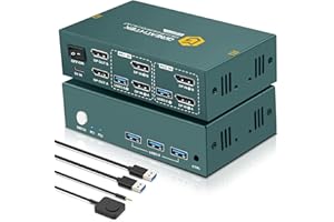 8K@60Hz Displayport KVM Switch 2 Monitors 2 Computers USB3.0, 4K@240Hz KVM Switch Displayport with 3 USB3.0 Ports Share Keybo