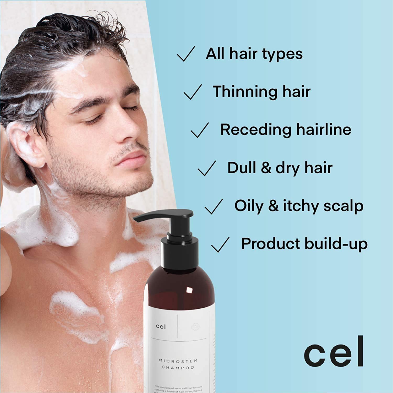 Cel Microstem Natural Hair Thickening Shampoo & Conditioner Set (2 x 8 fl oz) – Stem Cell Anti Thinning Shampoo – Professional Grade Biotin – Sulfate & Paraben Free - Suitable for Men and Women: Beauty
