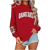 BEIDEFY Game Day Sweatshirt for Women Sequin Football Long Sleeve Shirt Crew Neck Sunday Funday Pullover Tops