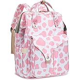 Mimfutu Cow Print Laptop Backpack College School Backpack Bookbags Nurse Backpacks Travel Bags for Women Girls Fits 15.6 Inch Notebook (Pink)