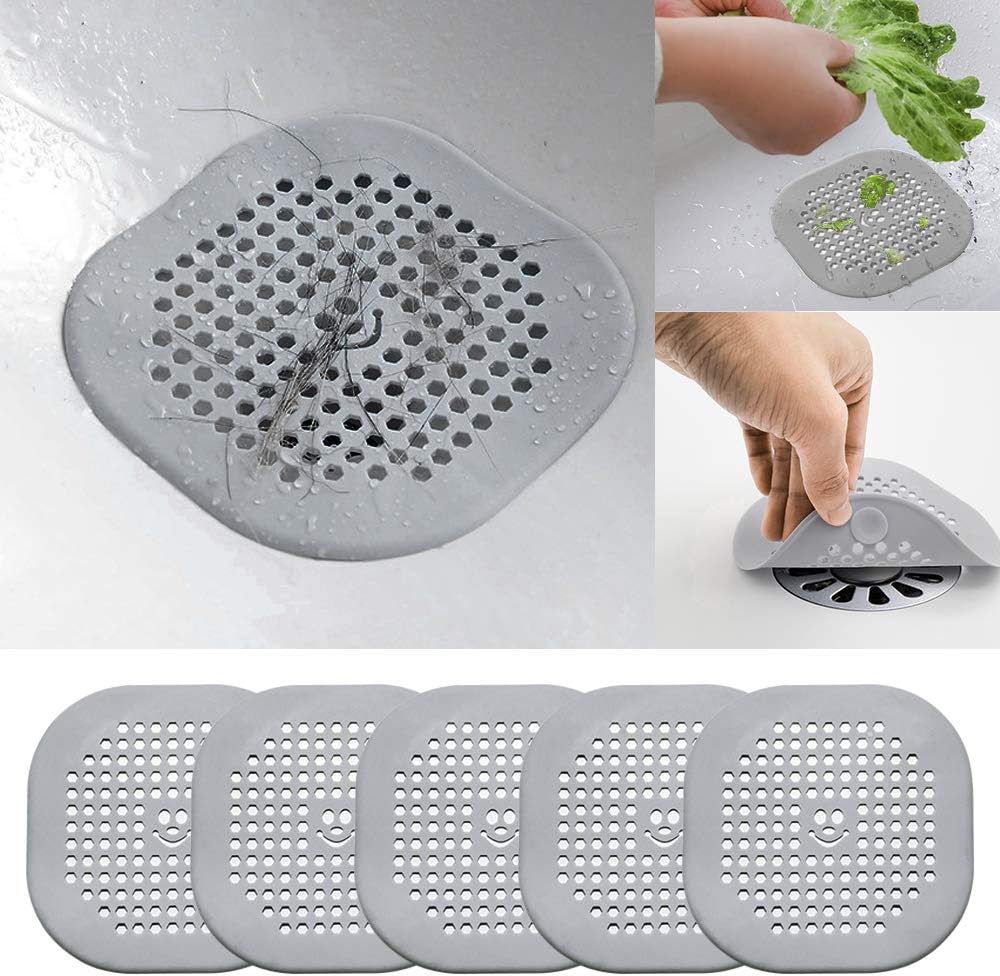 5 PCS Silicone Sink Strainer, Anti - Clogging Shower Drain Hair Trap Catcher, Kitchen Sink Stopper - Bathroom Kitchen Sink Set, Filter for Kitchen Bathroom Tub (Gray)