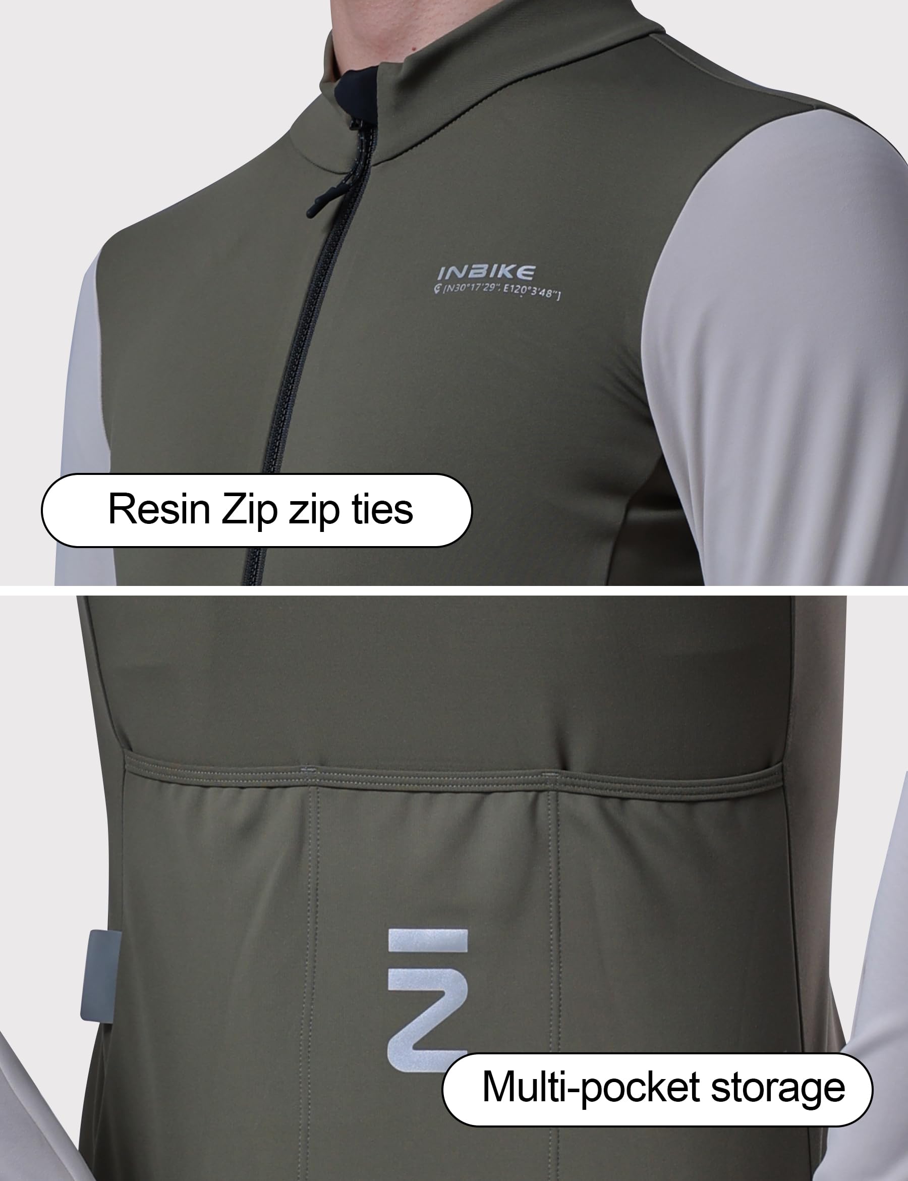INBIKE Radtrikot Herren Langarm Winter Warm Fahrradtrikot MTB Trikot Thermo Herbst Fleece Funktionsshirt Elastisch für Radsport Outdoor Sport Grün/Weiß L 5