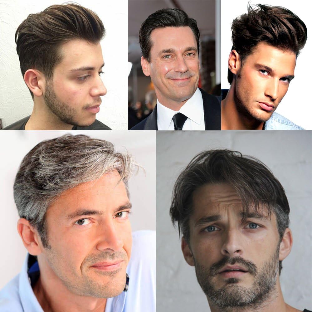 AIRAO Q6 Base Custom Mens Toupee Hairpiece Human Indian Hair Replacement System Prosthesis Wigs - #3(Darker Brown)