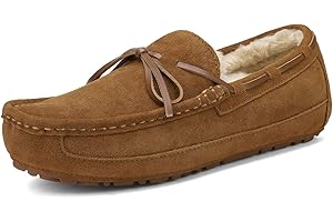 DREAM PAIRS Men's House Slippers Moccasin Indoor Outdoor Fuzzy Furry Loafers Suede Leather Warm Comfortable Shoes