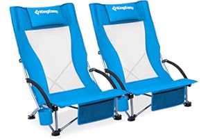 KingCamp Folding Beach Chair 2 Pack High Back Lightweight Portable Backpack Chair with Headrest, Cup Holder for Camping Outdoor Sand Concert Lawn Festival Sports, Blue